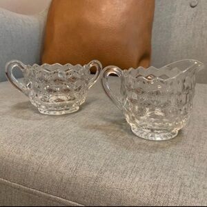 Fostoria glass vintage cubist patterned cream and sugar set
